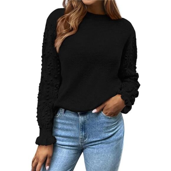 Fall Sweaters for Women 2025 Crew Neck Long Sleeve Hollow Out Swiss Dot - Picture 7 of 7